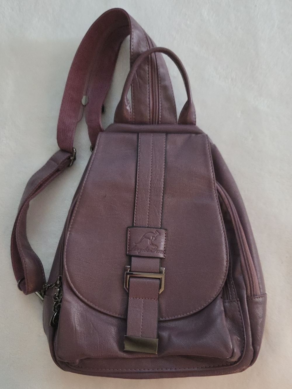Kangol Burgundy Leather Backpack — Compact Bag